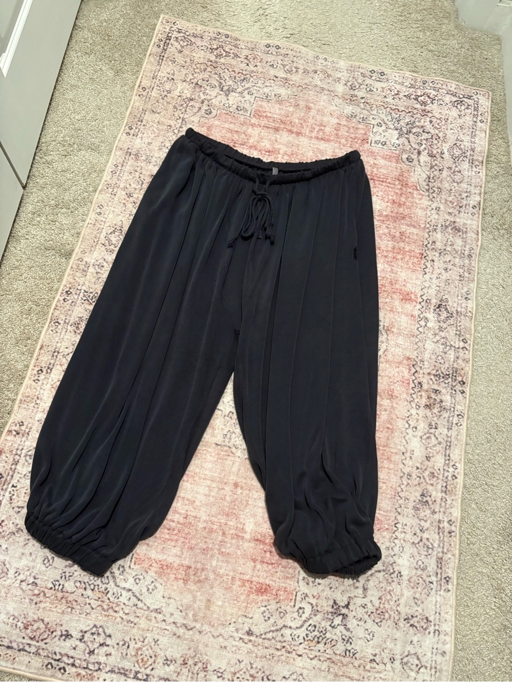 Free People Black Wide-Leg Cropped Drawstring Pants